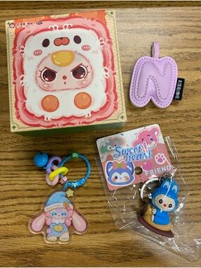 Baby Three Little Mahjong, Blue Labubu Keychain, BB3 and Letter N Keychain